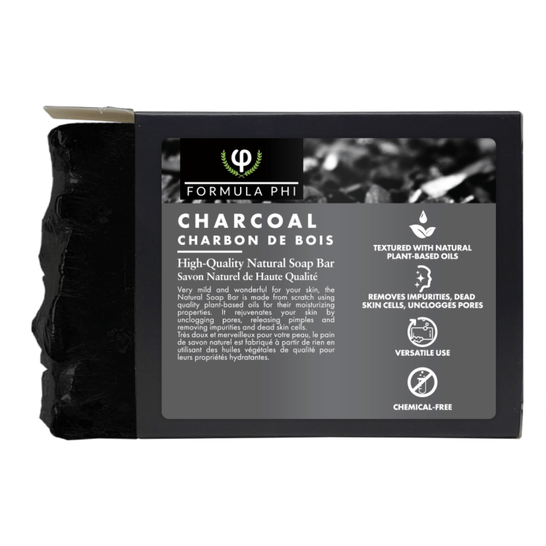 Formula Phi All Natural Charcoal Bar Soap to Remove Impurities, Dead Skin Cells, and Unclog Pores